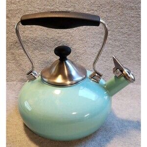 Chantal Whistling Tea Kettle 2 Qt Stovetop Enamel Turquoise Aqua Teapot